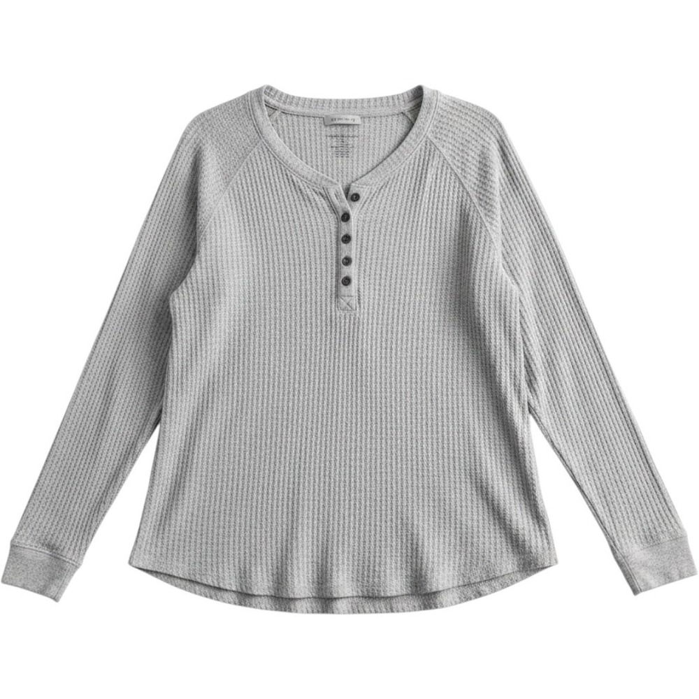 Sonoma Waffle Knit Henley Thermal Top XL Gray Soft Girl Cozy Lounge Basic